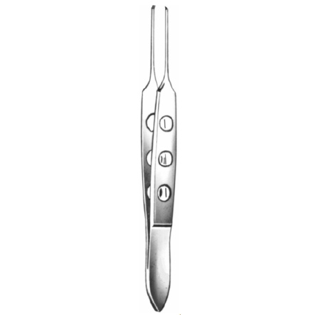 Miltex Tissue Forceps Padgett® Bishop-Harmon-Iris 3-1/4 Inch Length Surgical Grade Stainless Steel NonSterile NonLocking Fenestrated Thumb Handle Straight 0.3 mm Tips with 1 X 2 Extra Delicate Teeth - M-634010-2896 - Each