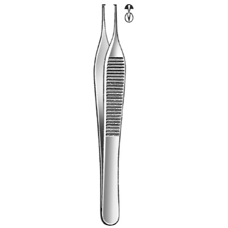 Fine Surgical Tissue Forceps Adson 4-3/4 Inch Length Mid Grade Stainless Steel NonLocking Thumb Handle Straight 1 X 2 Teeth - M-1119676-1257 - Each