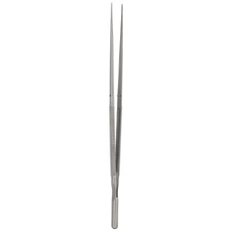 V. Mueller Micro Forceps V. Mueller® Delicate Touch™ 7-1/8 Inch Length Surgical Grade Stainless Steel / Tungsten Carbide NonSterile NonLocking Round Spring Handle Straight 0.9 mm Wide Platform Tips - M-1149096-2998 - Each