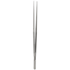 V. Mueller Micro Forceps V. Mueller® Delicate Touch™ 7-1/8 Inch Length Surgical Grade Stainless Steel / Tungsten Carbide NonSterile NonLocking Round Spring Handle Straight 0.9 mm Wide Platform Tips - M-1149096-2998 - Each