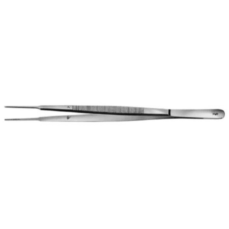 Aesculap Dressing Forceps Aesculap® Gerald 7 Inch Length Surgical Grade Stainless Steel NonSterile NonLocking Thumb Handle Straight Delicate Serrated Tips - M-774588-2007 - Each - Axiom Medical Supplies