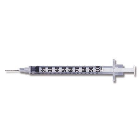 Becton Dickinson Insulin Syringe with Needle Lo-Dose™ Micro-Fine™ 0.5 mL 28 Gauge 1/2 Inch Attached Needle Without Safety - M-1371-4540 - Box of 100