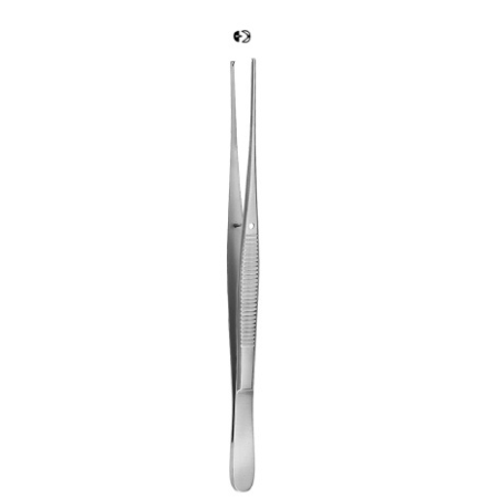 Miltex Tissue Forceps MeisterHand® Semken 5 Inch Length Surgical Grade German Stainless Steel NonSterile NonLocking Thumb Handle Straight 1 X 2 Teeth - M-565662-1393 - Each