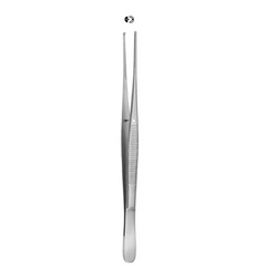 Miltex Tissue Forceps MeisterHand® Semken 5 Inch Length Surgical Grade German Stainless Steel NonSterile NonLocking Thumb Handle Straight 1 X 2 Teeth - M-565662-1393 - Each