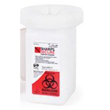 Sharps Compliance Mailback Biohazard Sharps Container Sharps Secure Disposal By Mail System® 4-1/2 L X 4-1/2 W X 6-3/4 H Inch 1 Quart White Base / White Lid Vertical Entry Tethered Snap On Lid - M-880919-2334 - Each