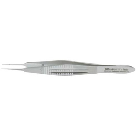 Miltex Suture Forceps Padgett® Castroviejo 4-1/4 Inch Length Surgical Grade Stainless Steel NonSterile NonLocking Wide Thumb Handle Straight 0.5 mm Tips with 1 X 2 Delicate Teeth and Tying Platform - M-699087-2986 - Each