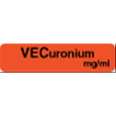 United Ad Label Drug Label UAL™ Anesthesia Label VECuronium Strength_mg/mL Exp Dt Tm Fluorescent Red 1/2 X 1-1/2 Inch - M-382142-3314 - Roll of 1