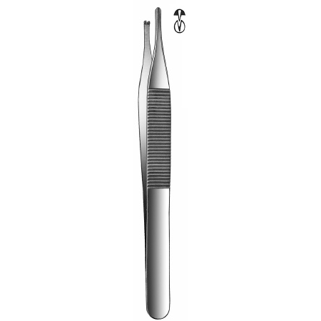 Fine Surgical Tissue Forceps Adson 4-3/4 Inch Length Floor Grade Stainless Steel NonSterile NonLocking Thumb Handle Straight 1 X 2 Teeth - M-1119590-4476 - Each