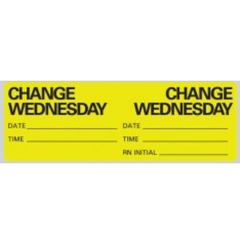 Precision Dynamics Pre-Printed Label Instructional Label Yellow Paper Change Wednesday, Date, Time, Rn Initial Black Syringe Label 1 X 2-15/16 Inch - M-865121-1318 - Roll of 1