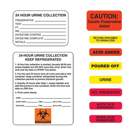 Urine Collection Labels "HCL PRESERVED" • Red with black text • 1.625"W x 0.375"H ,1000 / pk - Axiom Medical Supplies