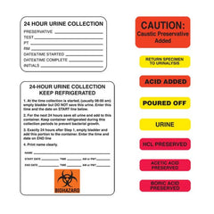 Urine Collection Labels "HCL PRESERVED" • Red with black text • 1.625"W x 0.375"H ,1000 / pk - Axiom Medical Supplies