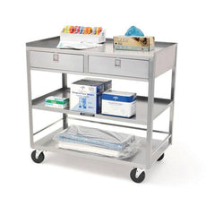 Wide Stainless Steel Equipment Stand with Two Drawers Wide Two-Drawer • 4.5" casters • 20.125"W x 36.375"D x 35"H ,1 Each - Axiom Medical Supplies