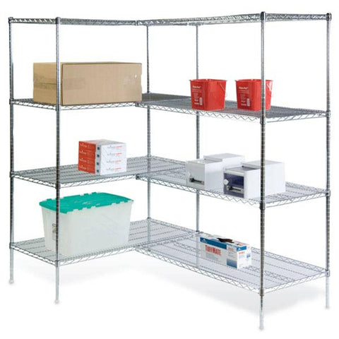 Wire Shelving Corner Units 60"W x 18"D (each shelf) • Overall: 78"W x 60"D x 72"H ,1 / set - Axiom Medical Supplies