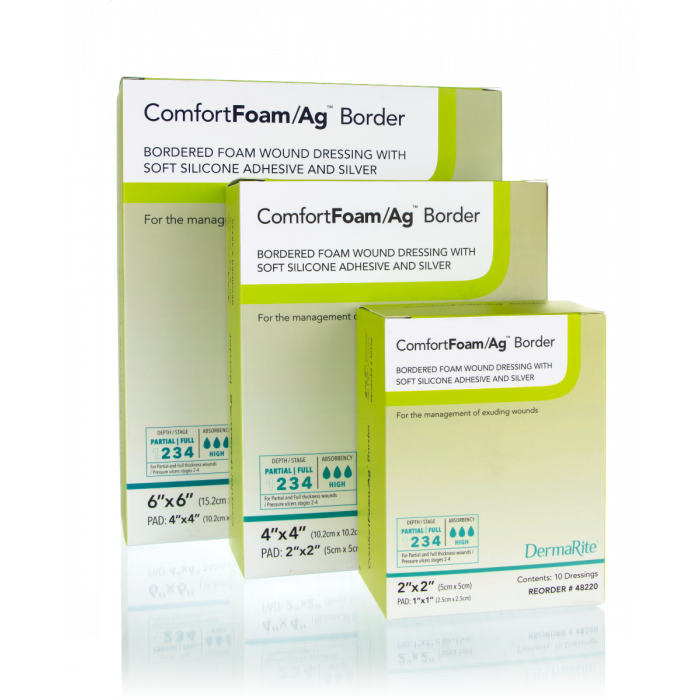ComfortFoam Ag Bordered Foam Wound Dressing with Soft Silicone Adhesive & Silver