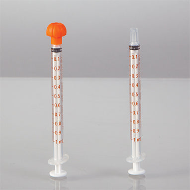 NeoMed Oral Dispensers with Tip Caps, 1mL, Clear/Amber Markings, 100 Pack H-19405CA-10-16591