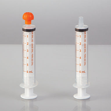 NeoMed Oral Dispensers with Tip Caps, 6mL, Clear/Amber Markings, 25 Pack H-19411CA-01-16562