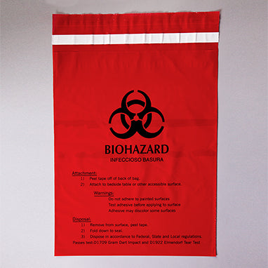 Stick-On Biohazard Bags, Large, 12 x 14 H-9938-16253