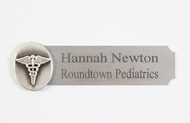 Silver Name Badge with Oval Caduceus Logo H-G252-20209