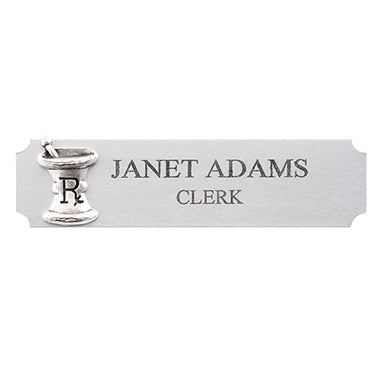 Silver Name Badge with Mortar and Pestle Logo H-Q130-20237