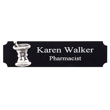 Black and Silver Name Badge with Mortar and Pestle Logo H-Q118-20230