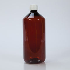 Amber Plastic Bottles with Caps, 1,000mL H-102933-12101