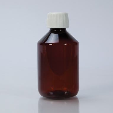 Amber Plastic Bottles with Caps, 200mL H-102903-12095