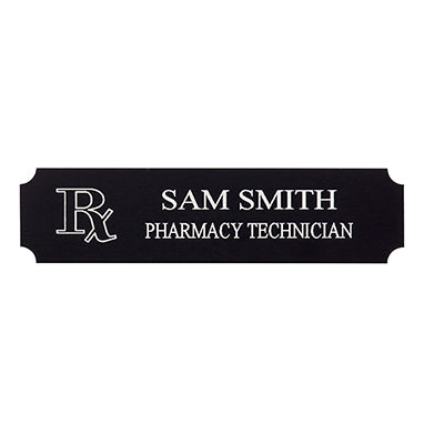 Black/Silver Name Badge with Engraved Rx H-Q116-20223