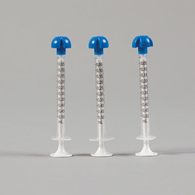 Comar Oral Dispensers with Tip Caps, 0.5mL, Clear with White Plunger H-18396-15879