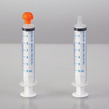 NeoMed Oral Dispensers with Tip Caps, 6mL, Clear/Blue Markings, 25 Pack H-19411CB-01-16564