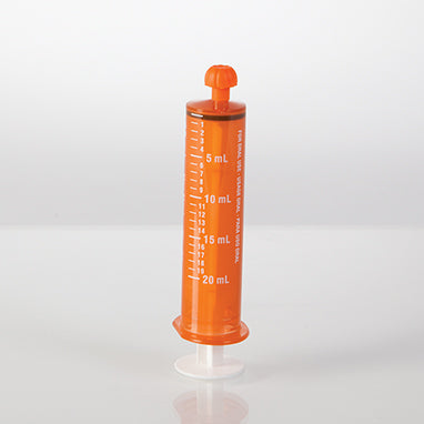 NeoMed Oral Dispensers with Tip Caps, 20mL, Amber/White Markings, 25 Pack H-19417A-01-16572