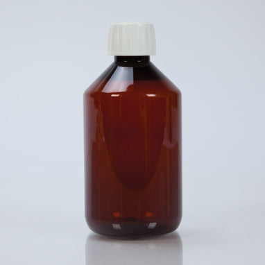 Amber Plastic Bottles with Caps, 300mL H-102913-12097