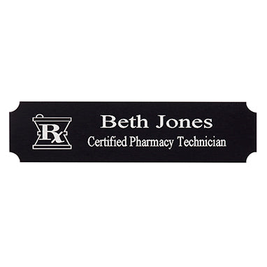 Black/Silver Name Badge with Engraved Mortar and Pestle H-Q117-20224