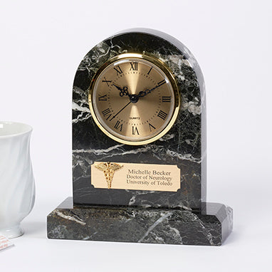 Marble Zebra Clock with Caduceus, Personalized H-G261-13590