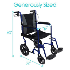 TRANSPORT WHEELCHAIR, ALUMINUM, FOLDS FLAT, BLACK, 300LB