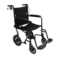 TRANSPORT WHEELCHAIR, ALUMINUM, FOLDS FLAT, BLACK, 300LB