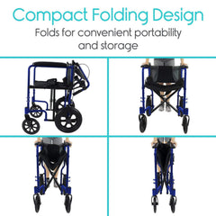 TRANSPORT WHEELCHAIR, ALUMINUM, FOLDS FLAT, BLACK, 300LB